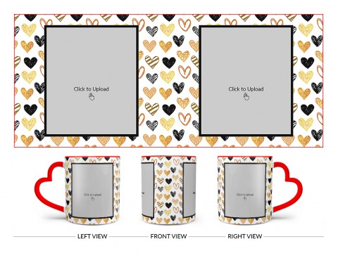 Love Symbols Pattern Background With Couple Of Pic Upload Upload Design On Love Handle Dual Tone Red Mug