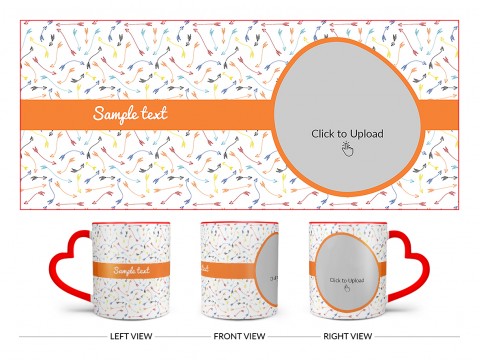 Multiple Arrows Pattern Background With Oval Shape Pic Upload Design On Love Handle Dual Tone Red Mug