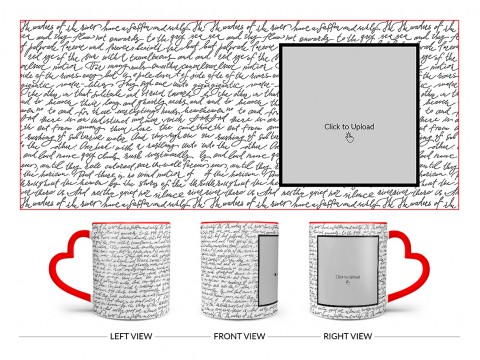 Cursive Writing Background With Square Pic Upload Design On Love Handle Dual Tone Red Mug