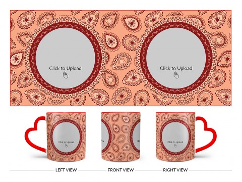 Pattern Background With Two Oval Shaped Pic Upload Design On Love Handle Dual Tone Red Mug