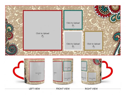 Traditional Background With 4 Pic Upload Design On Love Handle Dual Tone Red Mug