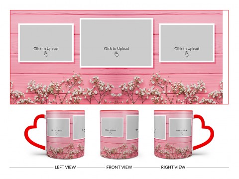 Wooden Wall With Small Flowers 3 Pic Upload Design On Love Handle Dual Tone Red Mug