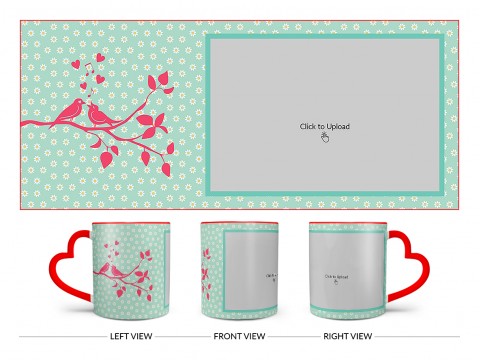 Love Birds Singing On Tree Branch With Sunflower Pattern Background Design On Love Handle Dual Tone Red Mug