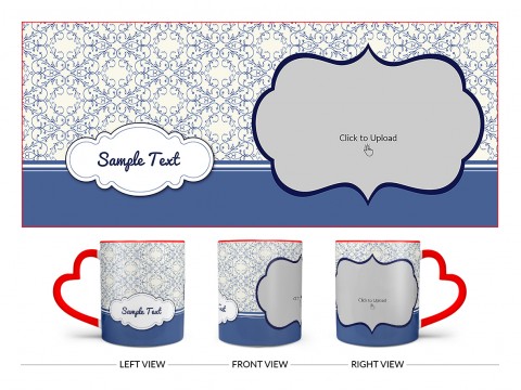 Flower Pattern Background With Dark Blue Border Design On Love Handle Dual Tone Red Mug