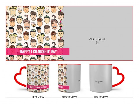 Happy Friendship Day With Friends Cartoon Heads Design On Love Handle Dual Tone Red Mug