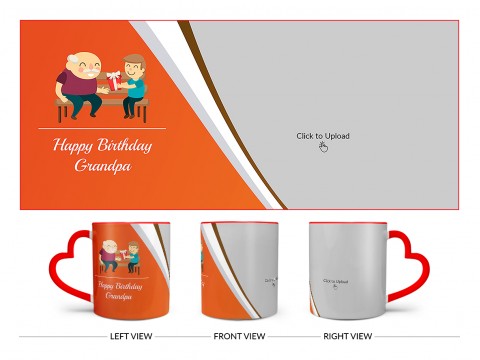 Happy Birthday Grandpa Design On Love Handle Dual Tone Red Mug
