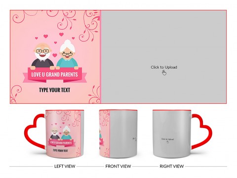 Grandparents Day With Large Pic Upload Design On Love Handle Dual Tone Red Mug