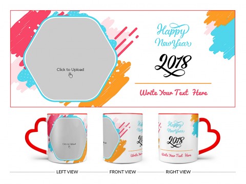 Happy New Year 2018 Design On Love Handle Dual Tone Red Mug