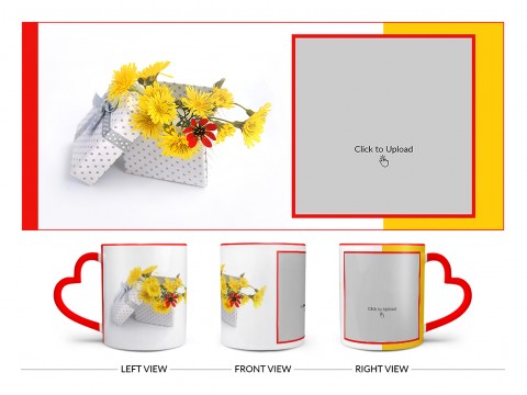 Yellow Color Flowers in Basket Design On Love Handle Dual Tone Red Mug