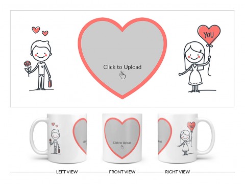 Boy Holding Flower And Girl Holding Balloon Design On Plain white Mug