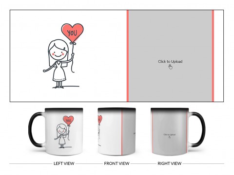 Girl Holding A Love Balloon Design On Magic Black Mug