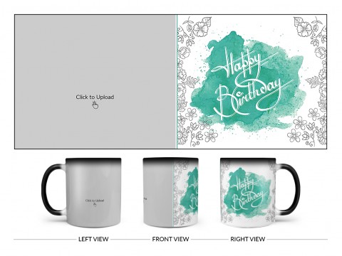Happy Birthday Daddy With Big Pic Upload Design On Magic Black Mug