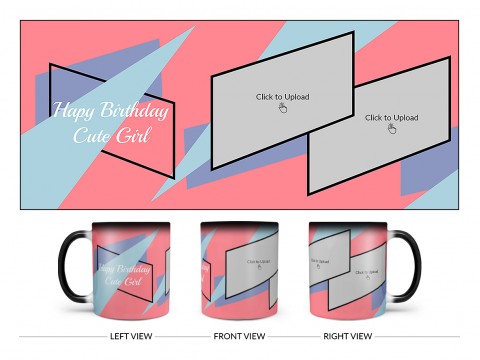 Happy Birthday Cute Girl Design On Magic Black Mug