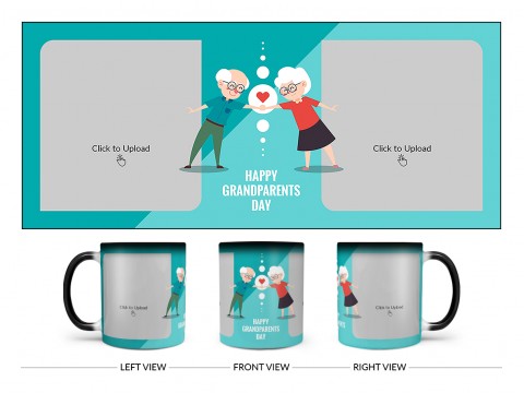 Grandparents Day With 2 Pic Upload Design On Magic Black Mug