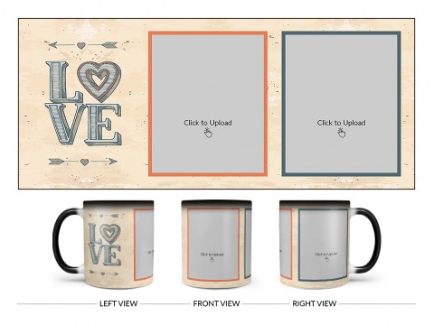 Vintage Background With Love Text Design On Magic Black Mug
