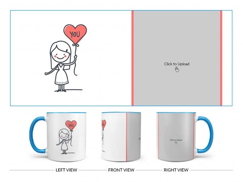 Girl Holding A Love Balloon Design On Dual Tone Sky Blue Mug