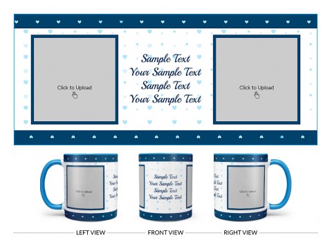 Dark Blue Love Symbols borders With Love Symbol Background Design On Dual Tone Sky Blue Mug