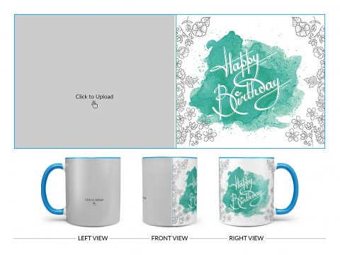 Happy Birthday Daddy With Big Pic Upload Design On Dual Tone Sky Blue Mug