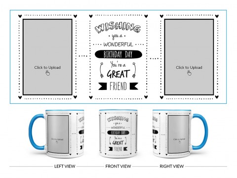 Wishing You A Wonderful Birthday Quote Design On Dual Tone Sky Blue Mug
