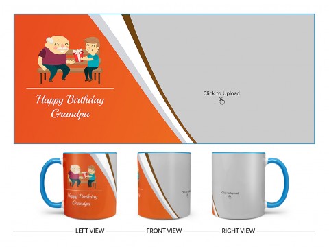 Happy Birthday Grandpa Design On Dual Tone Sky Blue Mug