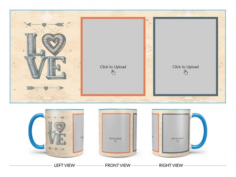 Vintage Background With Love Text Design On Dual Tone Sky Blue Mug