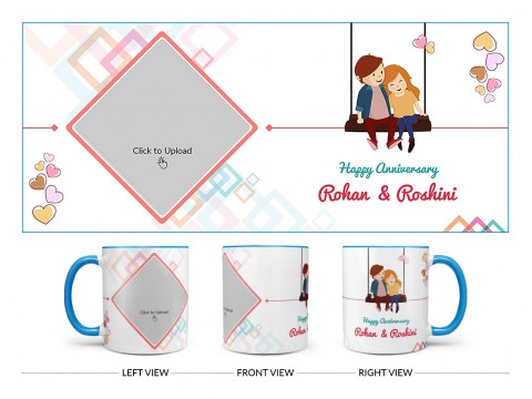 Happy Anniversary Design On Dual Tone Sky Blue Mug