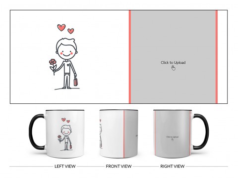 Boy Holding Roses Design On Dual Tone Black Mug