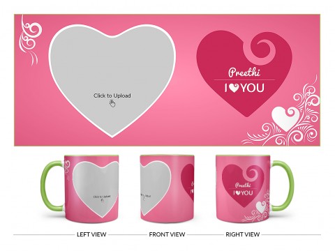 I Love You Design On Dual Tone Light Green Mug