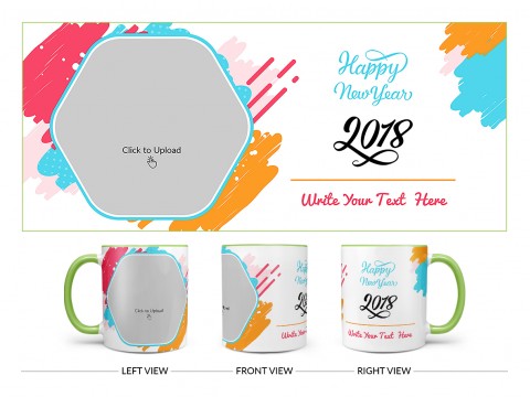 Happy New Year 2018 Design On Dual Tone Light Green Mug