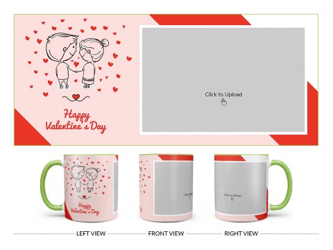 Happy Valentine's Day Design On Dual Tone Light Green Mug