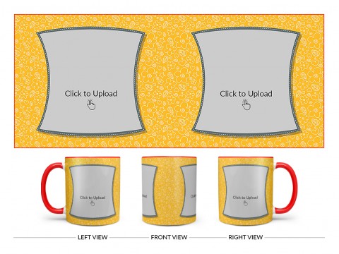 Yellow Colour Background With Flower Pattern Design On Dual Tone Red Mug