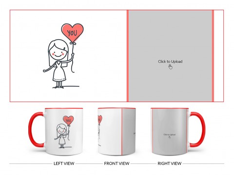 Girl Holding A Love Balloon Design On Dual Tone Red Mug