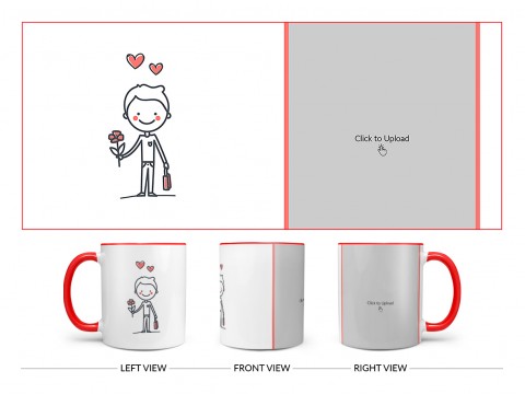 Boy Holding Roses Design On Dual Tone Red Mug