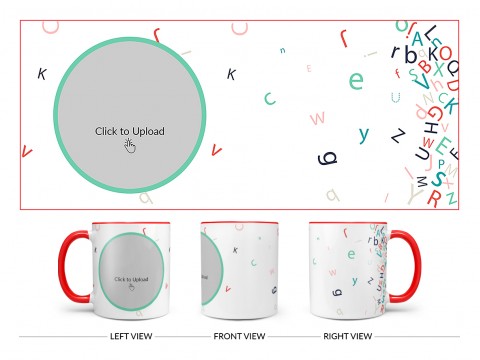 Flying Alphabets With White Background Design On Dual Tone Red Mug