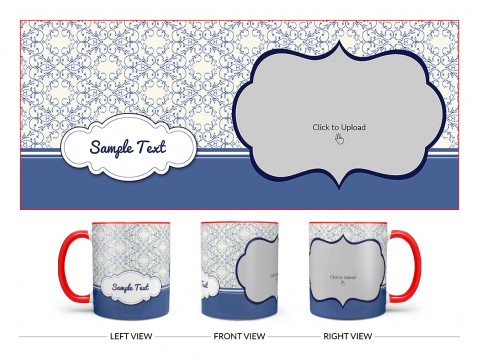Flower Pattern Background With Dark Blue Border Design On Dual Tone Red Mug