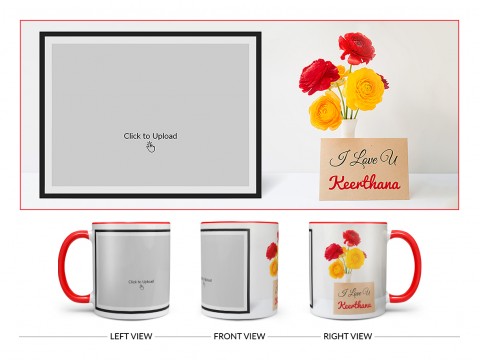 I Love You With Beautiful Roses Design On Dual Tone Red Mug