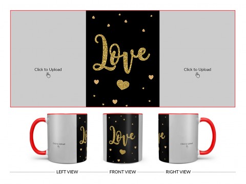 Gold Textured Love Design On Dual Tone Red Mug