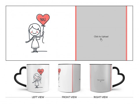 Girl Holding A Love Balloon Design On Love Handle Dual Tone Black Mug