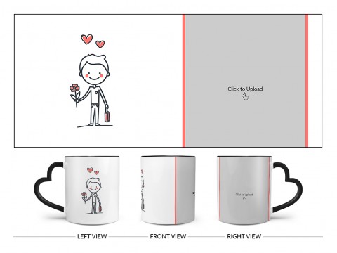 Boy Holding Roses Design On Love Handle Dual Tone Black Mug