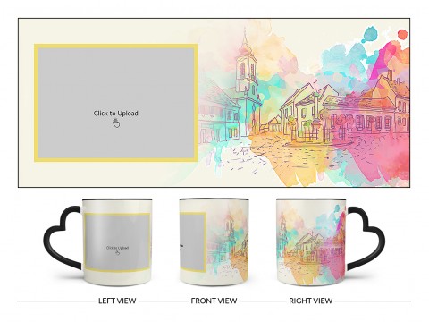 Artistic City Painting Background Design On Love Handle Dual Tone Black Mug