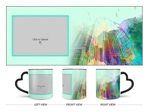 Artistic Building Painting Background Design On Love Handle Dual Tone Black Mug