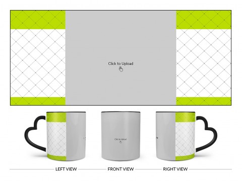 Green borders With Dotted Line Background Design On Love Handle Dual Tone Black Mug