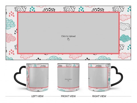 Clouds And Rain Drops Background With Large Single Pic Upload Design On Love Handle Dual Tone Black Mug