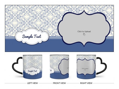 Flower Pattern Background With Dark Blue Border Design On Love Handle Dual Tone Black Mug