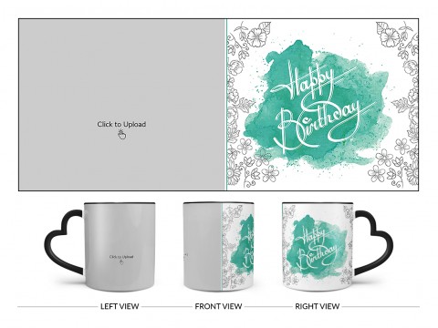 Happy Birthday Daddy With Big Pic Upload Design On Love Handle Dual Tone Black Mug