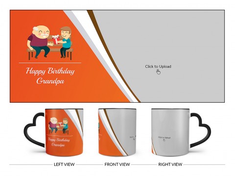 Happy Birthday Grandpa Design On Love Handle Dual Tone Black Mug