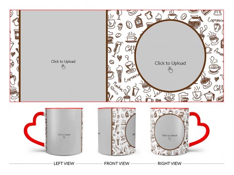 Coffee Mugs, Ice Creams, Coffee Jug & Etc. Pattern Background Design On Love Handle Dual Tone Red Mug