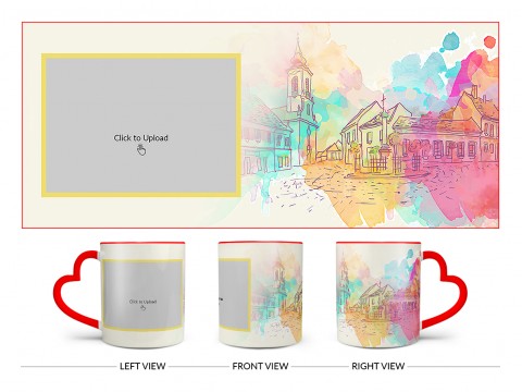 Artistic City Painting Background Design On Love Handle Dual Tone Red Mug