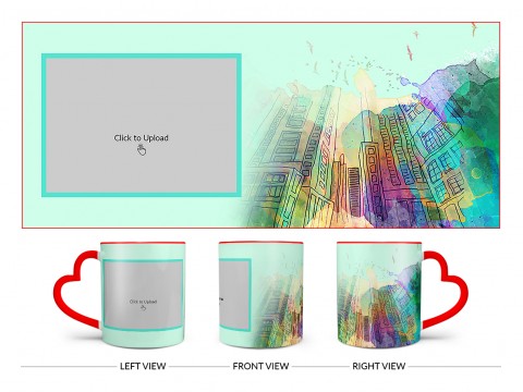 Artistic Building Painting Background Design On Love Handle Dual Tone Red Mug