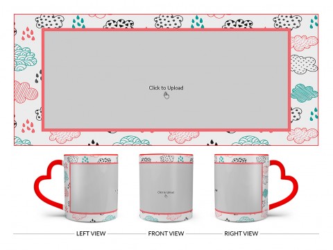 Clouds And Rain Drops Background With Large Single Pic Upload Design On Love Handle Dual Tone Red Mug
